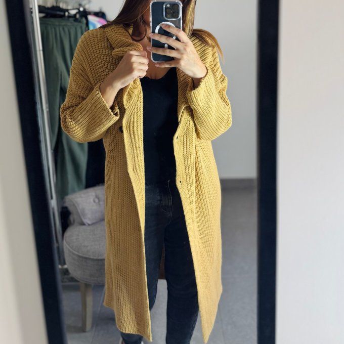 Long gilet Modèle Milla moutarde